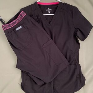Med Couture Black Scrub Set with Pink Highlights